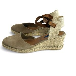 Verbenas Espadrille Wedge Sandals Taupe Suede Ankle Strap Made in Spain Resort